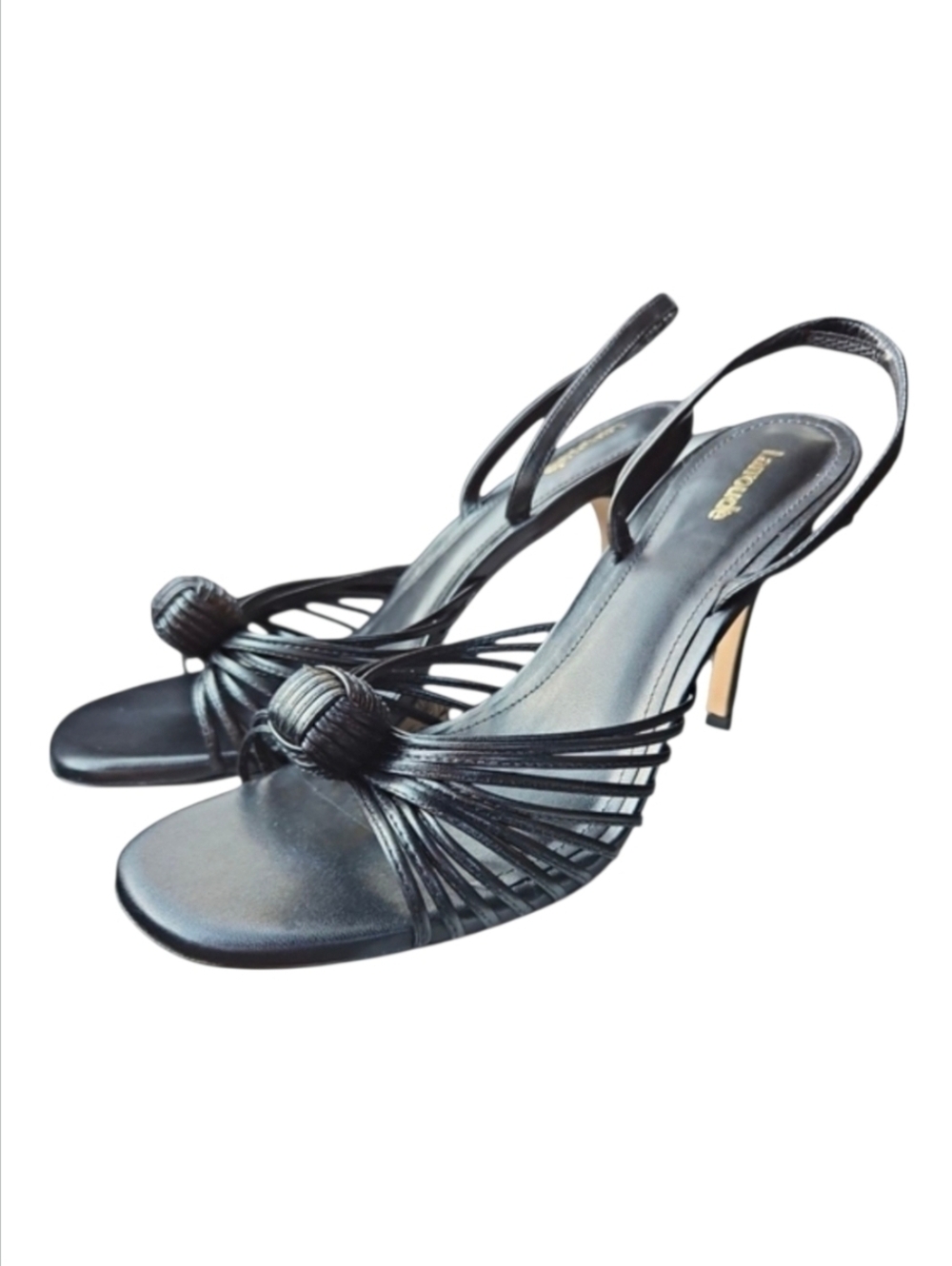 LARROUDE | Valerie Knotted Leather Slingback Heels Black – Size 11